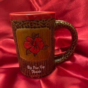 Vintage "My Café" ceramic mug hibiscus flower textured, leopard print FLORIDA
